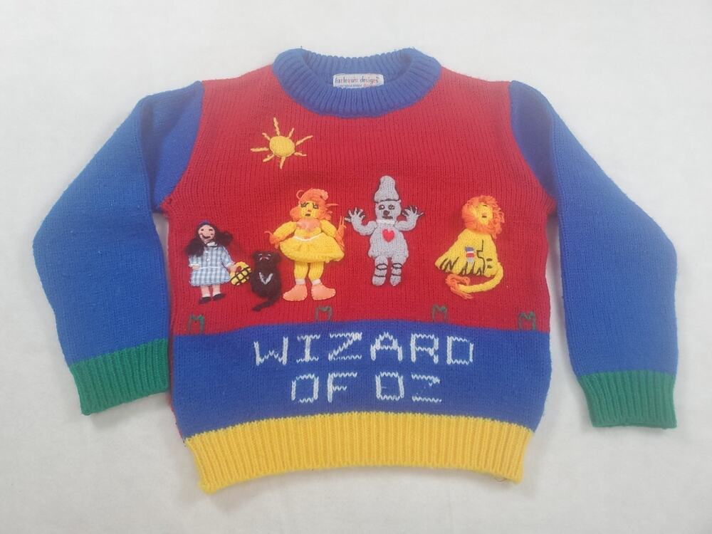 Harlequin Designs Wizard of Oz embroidered sweater Child Size 2 Vtg 80s Rare
